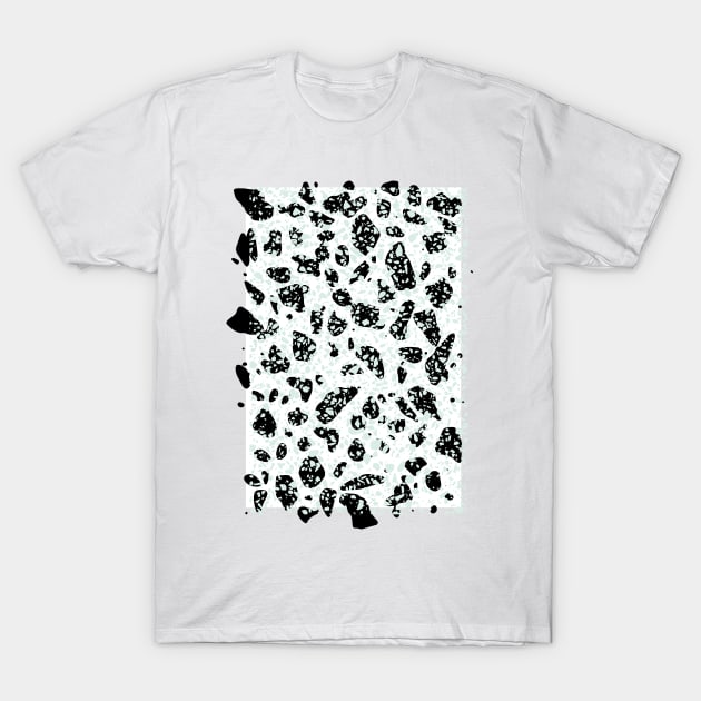 Tripple Terrazzo - Mint Green Black White Modern Speckle Pattern T-Shirt by fivemmPaper